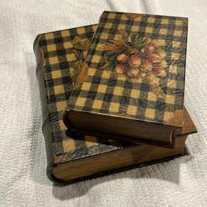 Set Decorative Book Secret Storage Boxes plaid/vegetable Pattern (2)